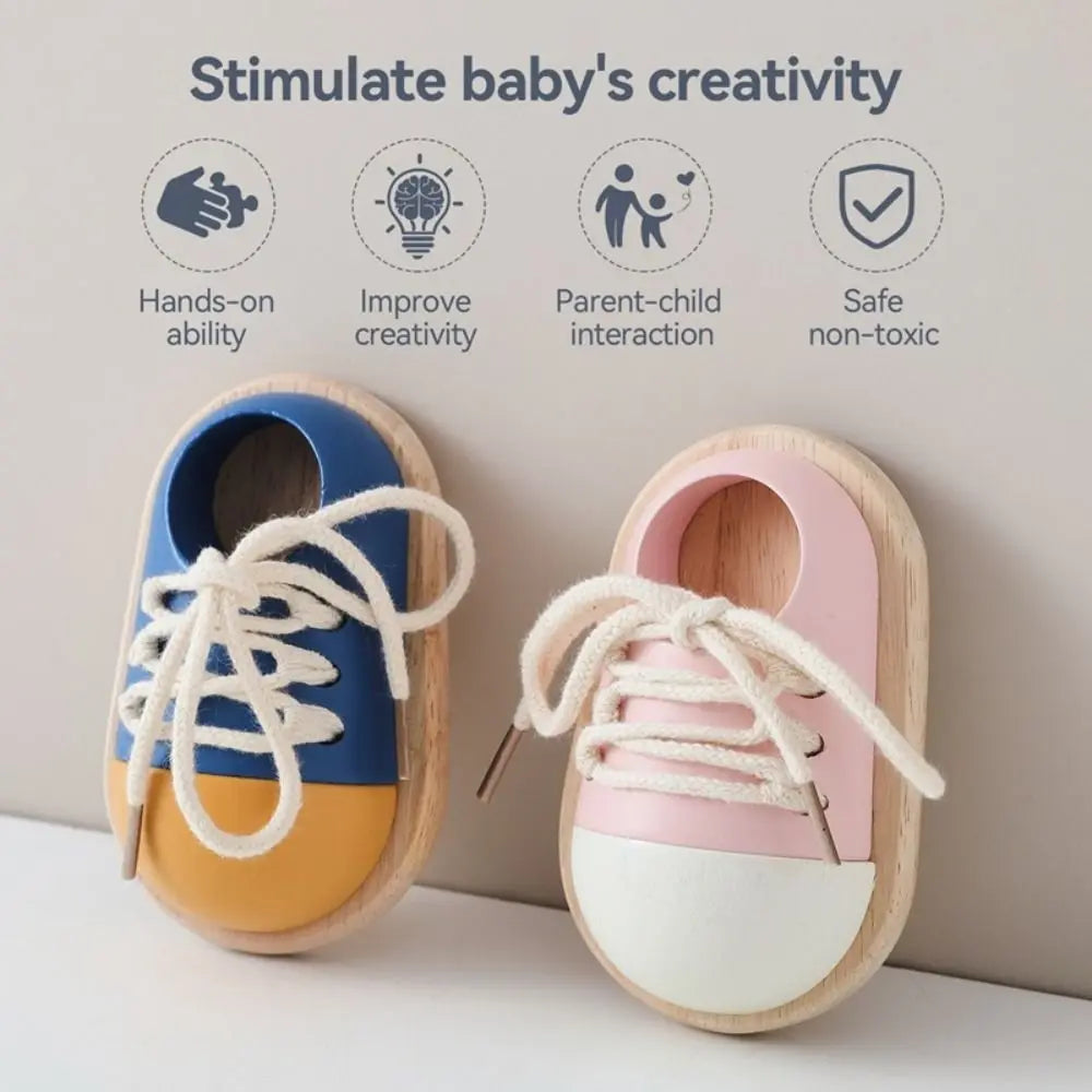 Wearing Shoelaces Shoelace Threading Toy Montessori Life Skill Fine Motor Skills Toy Wooden Button Early Educational Toy