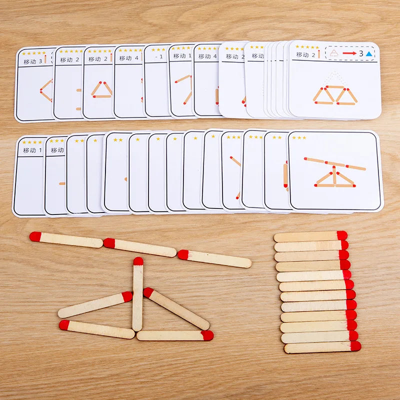 Montessori Matches Puzzles Game Wooden Toys DIY Math Geometry Board Game Logic Thinking Match Training Educational Toys For Kids