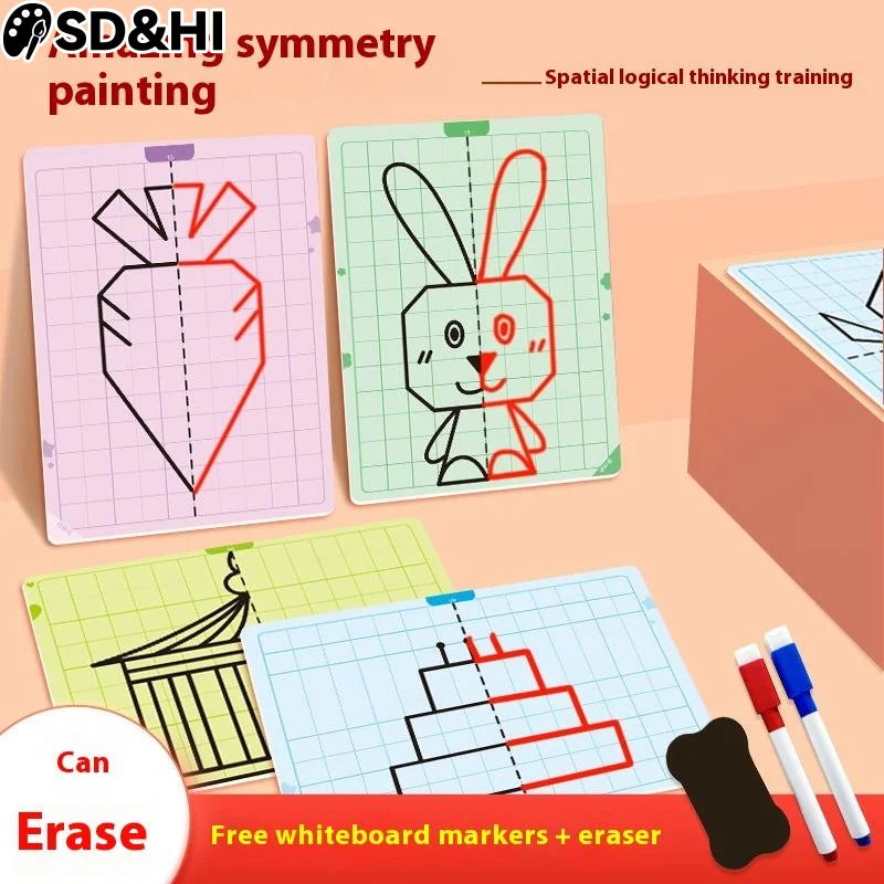 20 Page Children's Grid Symmetrical Drawing Toy Focuses On Fine Motor Skills Writing And 2-Color Brush Control Training Drawing