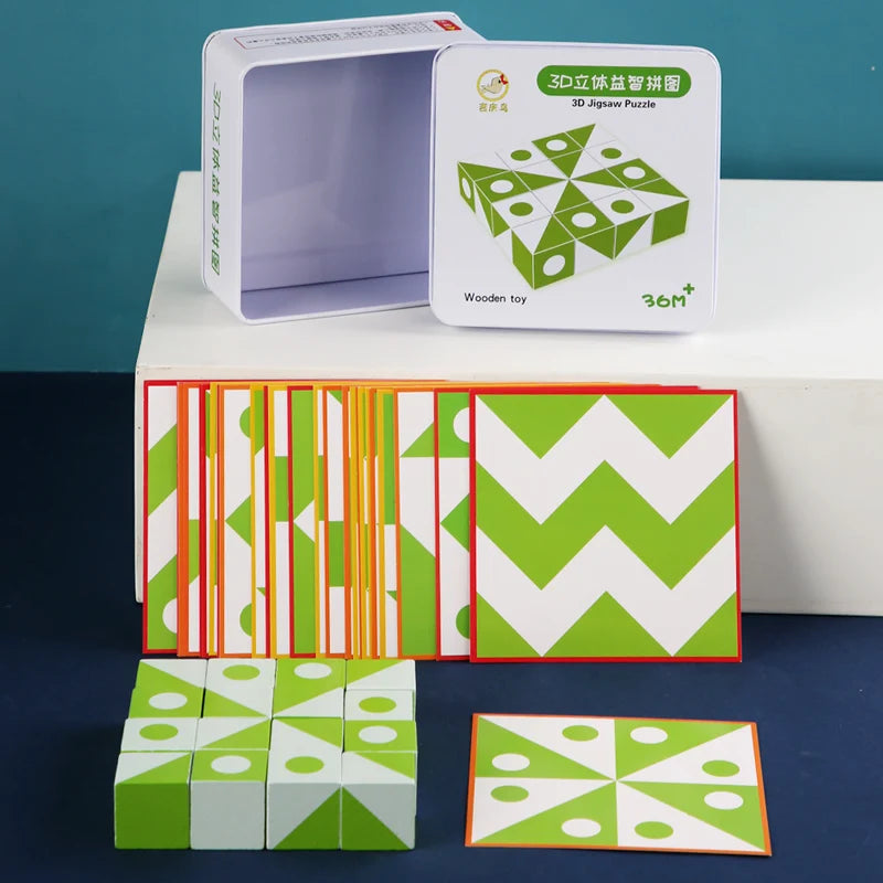 Wooden 3D Puzzles Game Geometric Shape Logic Thinking Educational Toy for Kids Early Learning Intellectual Children's Gifts