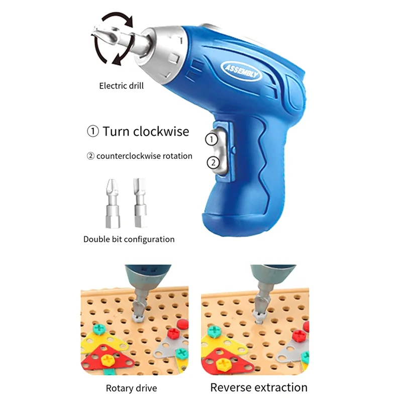 DELAM-3D Play Toolbox With Electric Drill Mosaic Puzzle Tool Set Early Education Toolbox For 3-12 Year Old Kids Durable