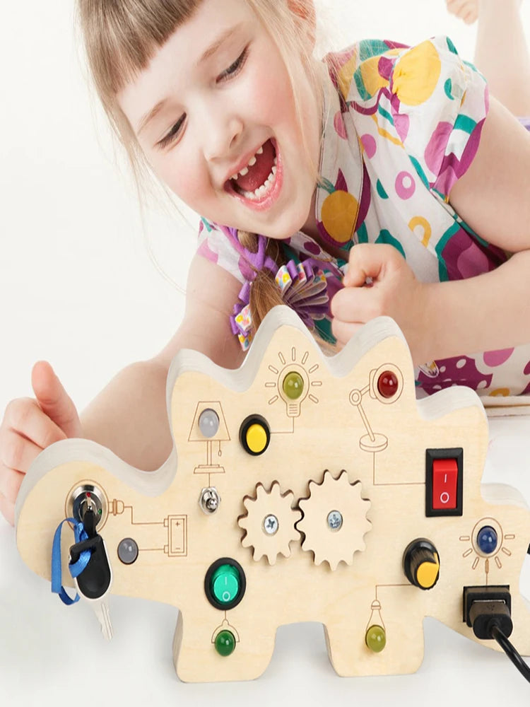 Factory Baby Products Hot Selling 2023 Wooden LED Light Switch Busy Board Games Montessori Educational Sensory Toys For Kids