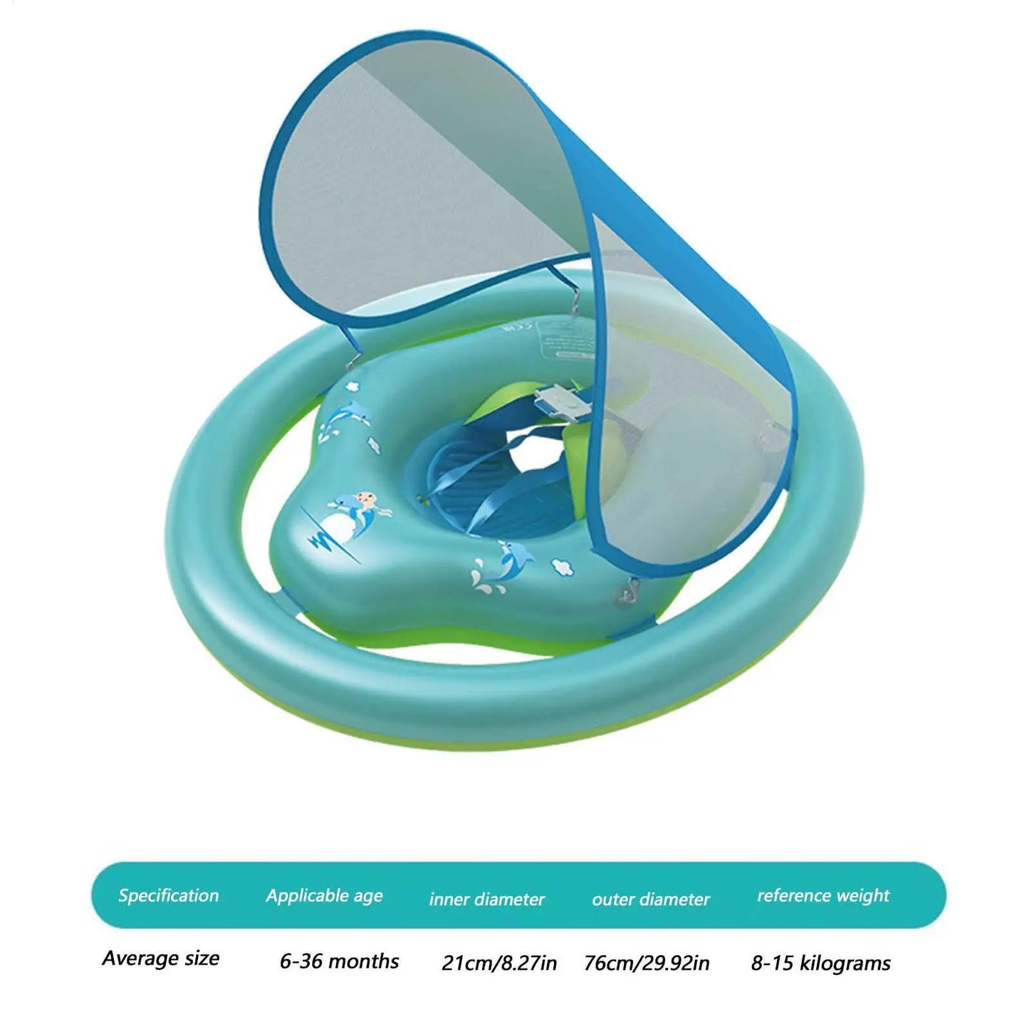 Baby Pool Float Baby Swimming Pool Floats with Canopy Water Toys Sun Protection Adjustable Safety Seat Inflatable for Kids
