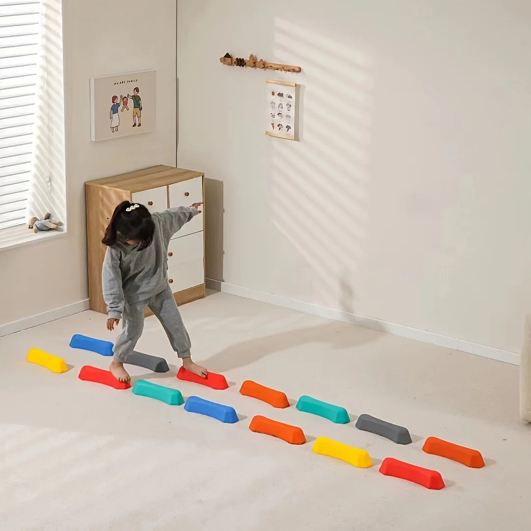 8pcs Kids Balance Stepping Stones Set Multicolor Plastic Balance Blocks for Coordination Gross Motor Skills Development