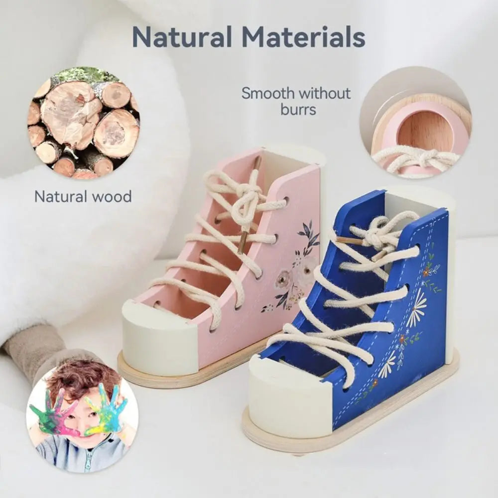Wearing Shoelaces Shoelace Threading Toy Montessori Wooden Fine Motor Skills Toy Button Life Skill Learn to Tie Toy Kids