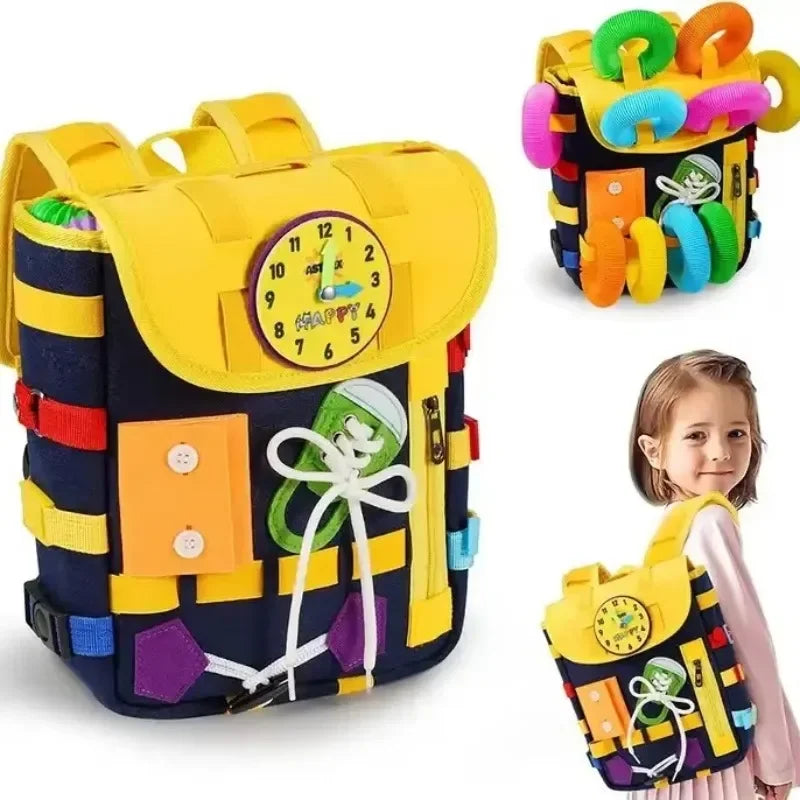 Montessori Felt Backpack for Toddlers with Buckles Zippers Busy Board Sensory Toys Learning Activity Fine Motor Skills Travel