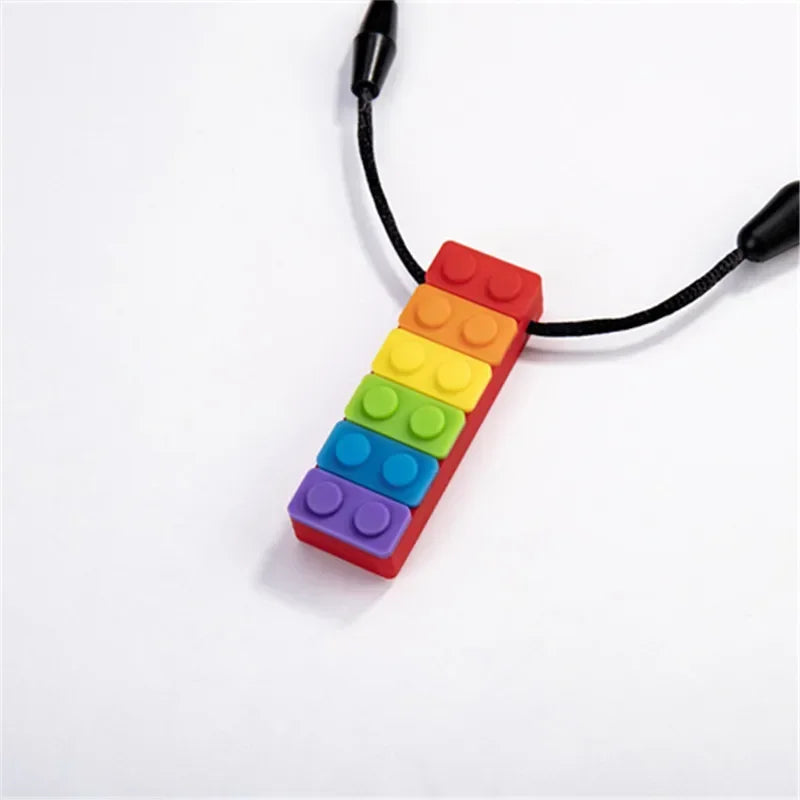 1Pc Sensory Chew Necklace Brick Chewy Kids Silicone Biting Pencil Topper Teether Toy, Silicone teether for children with autism