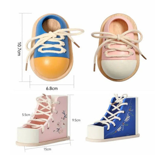 Wearing Shoelaces Shoelace Threading Toy Montessori Life Skill Fine Motor Skills Toy Wooden Button Early Educational Toy