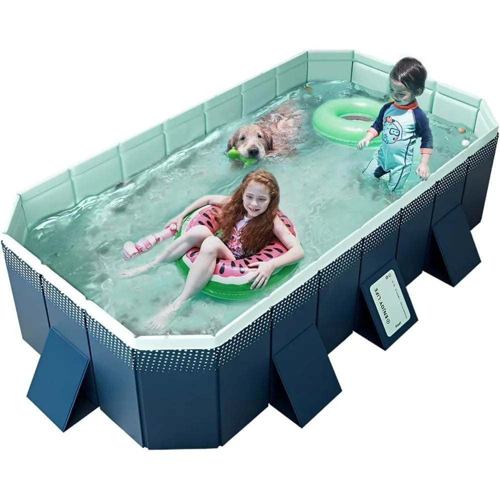 Foldable Non-Inflatable Kids' and Adults' Outdoor Swimming Pool - Hard Plastic Shell, Kid Pool for Backyard Dog Pools