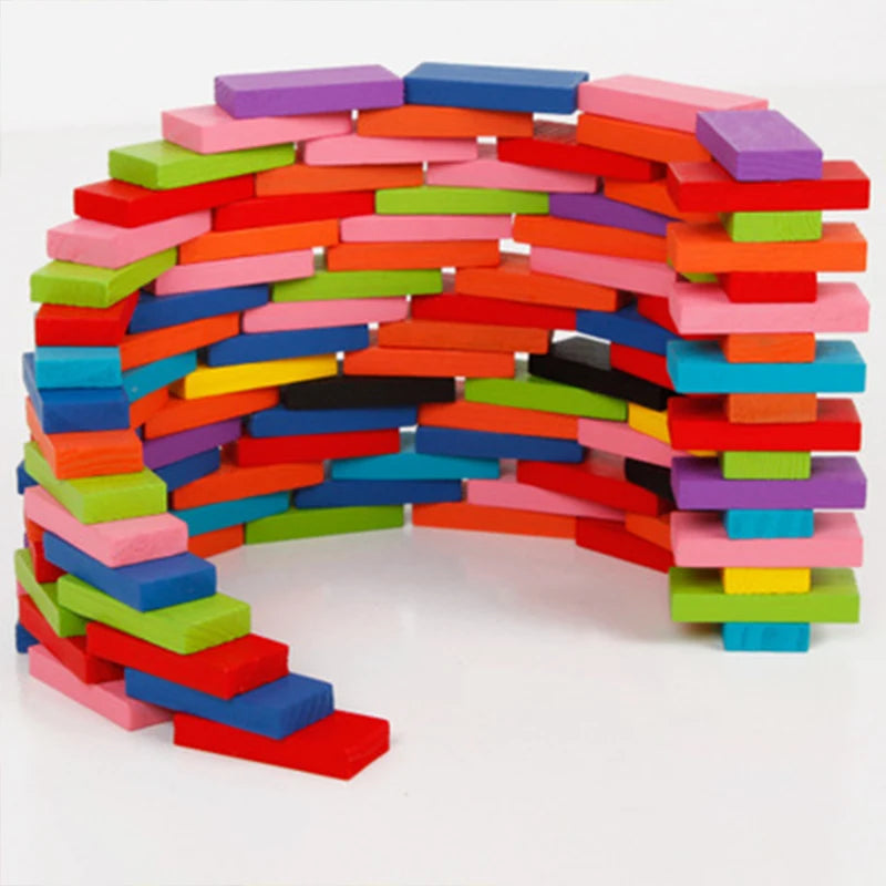 New Kids 100pcs Children Color Sort Rainbow Wood Domino Blocks Kits Early Bright Dominoes Games Educational Toys Gift