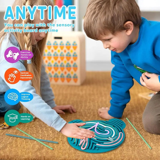 Double Sided Sensory Activity Board Fun Play Anxiety Relief Silicone Fidget Toy Fine Motor Skills Busy Board ADHD & Autism