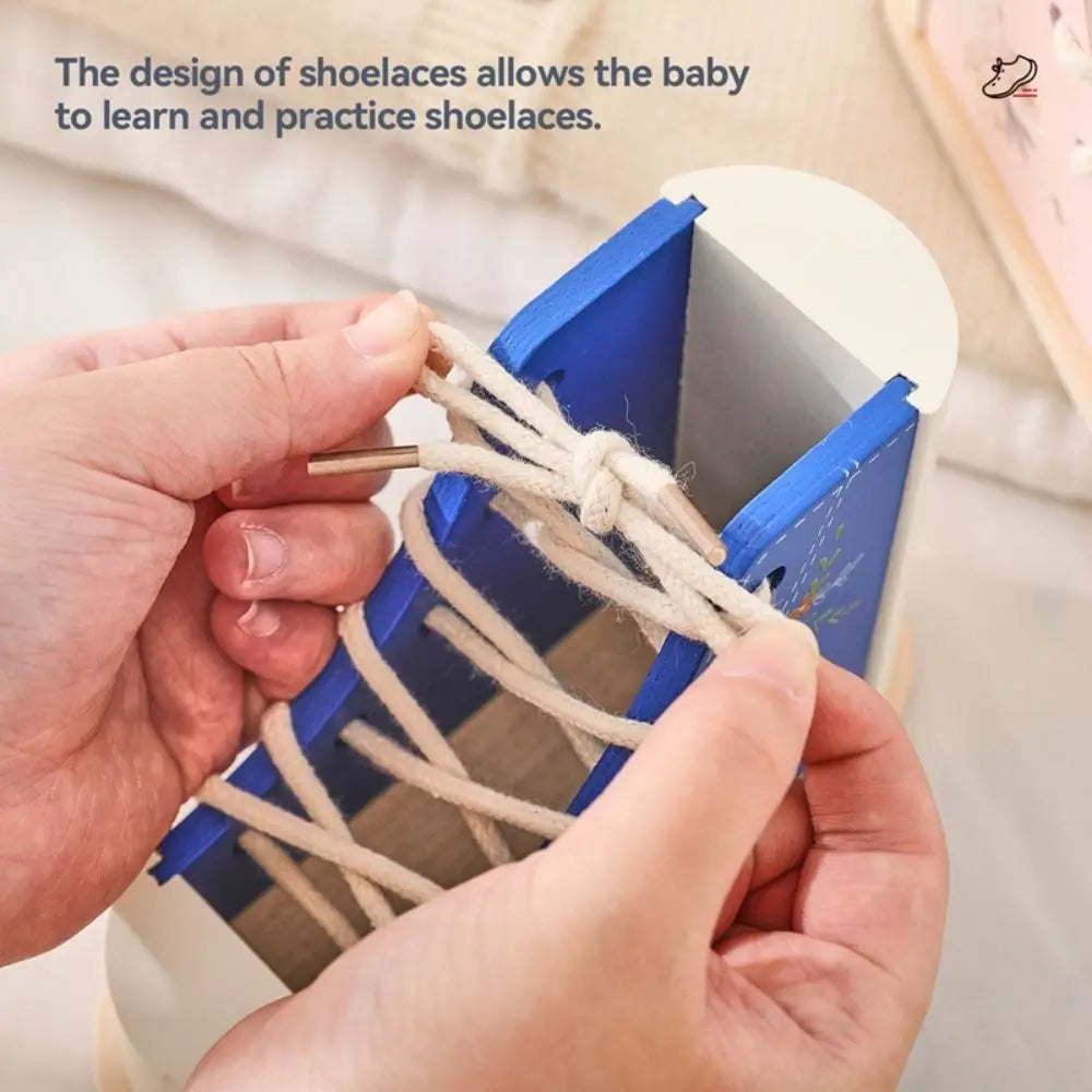 Wearing Shoelaces Shoelace Threading Toy Montessori Wooden Fine Motor Skills Toy Button Life Skill Learn to Tie Toy Kids