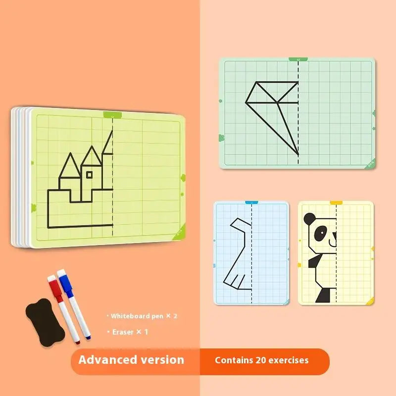 20 Page Children's Grid Symmetrical Drawing Toy Focuses On Fine Motor Skills Writing And 2-Color Brush Control Training Drawing