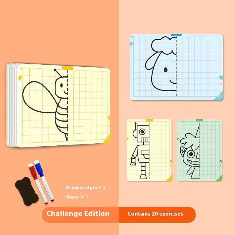 20 Page Children's Grid Symmetrical Drawing Toy Focuses On Fine Motor Skills Writing And 2-Color Brush Control Training Drawing