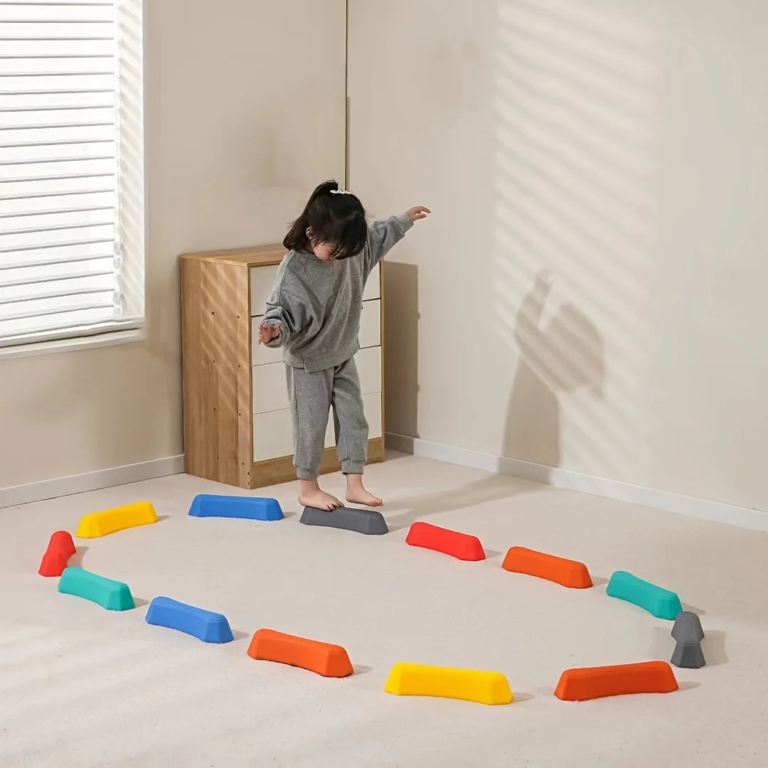 8pcs Kids Balance Stepping Stones Set Multicolor Plastic Balance Blocks for Coordination Gross Motor Skills Development
