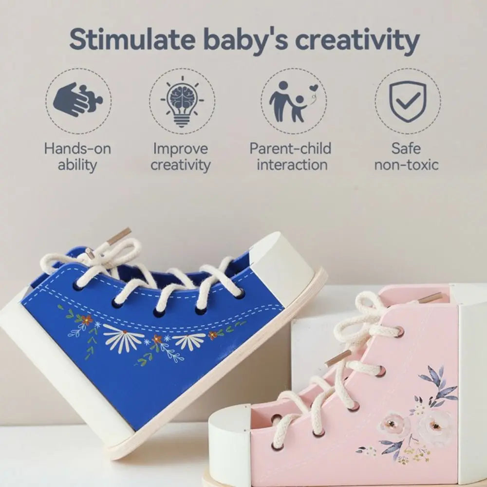 Wearing Shoelaces Shoelace Threading Toy Montessori Wooden Fine Motor Skills Toy Button Life Skill Learn to Tie Toy Kids