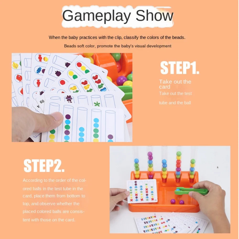 Color Classification Rainbow Beads Clip Toy Educational Game Learning Puzzle Board Game Sensory Hand Eye Coordination