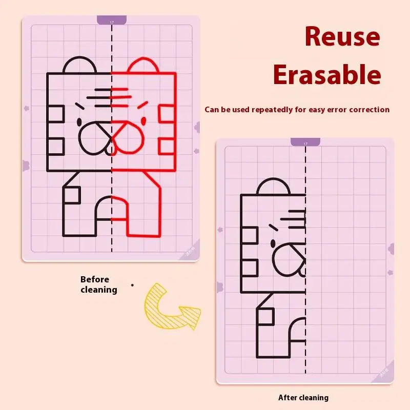 20 Page Children's Grid Symmetrical Drawing Toy Focuses On Fine Motor Skills Writing And 2-Color Brush Control Training Drawing