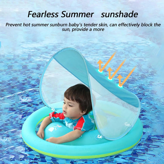 Baby Pool Float Baby Swimming Pool Floats with Canopy Water Toys Sun Protection Adjustable Safety Seat Inflatable for Kids
