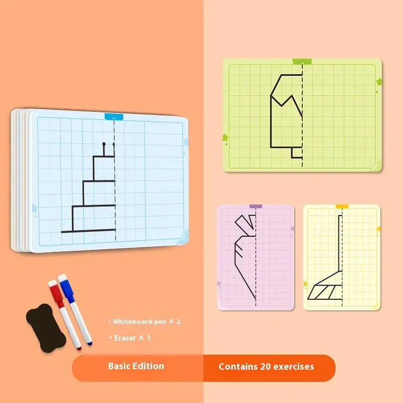 20 Page Children's Grid Symmetrical Drawing Toy Focuses On Fine Motor Skills Writing And 2-Color Brush Control Training Drawing