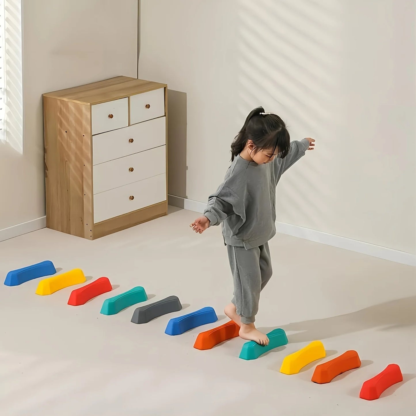 8pcs Kids Balance Stepping Stones Set Multicolor Plastic Balance Blocks for Coordination Gross Motor Skills Development