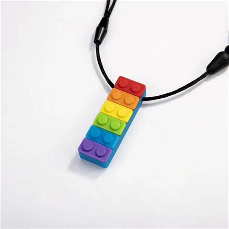 1Pc Sensory Chew Necklace Brick Chewy Kids Silicone Biting Pencil Topper Teether Toy, Silicone teether for children with autism