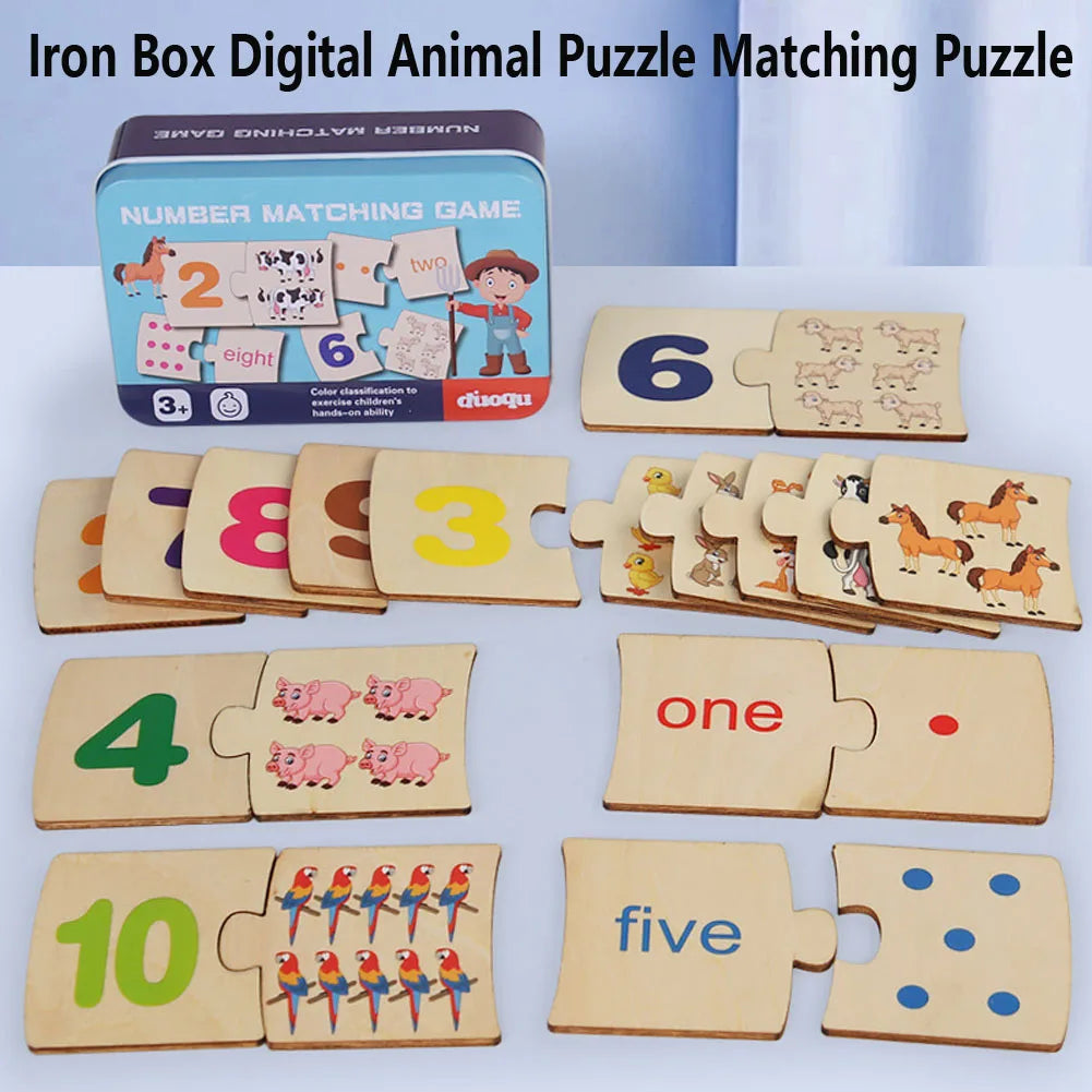 Wooden Number Matching Puzzle Toys Montessori Early Education Digital Pattern Thicken Blocks Game for Baby Festival Gift Toy