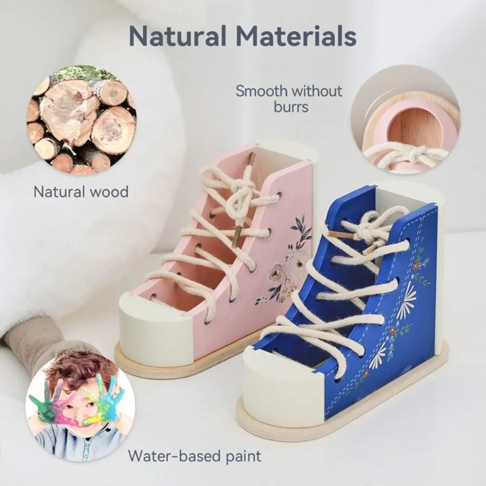 Wearing Shoelaces Shoelace Threading Toy Montessori Life Skill Fine Motor Skills Toy Wooden Button Early Educational Toy