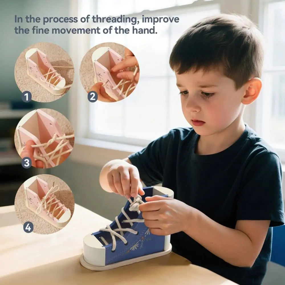 Wearing Shoelaces Shoelace Threading Toy Montessori Life Skill Fine Motor Skills Toy Wooden Button Early Educational Toy