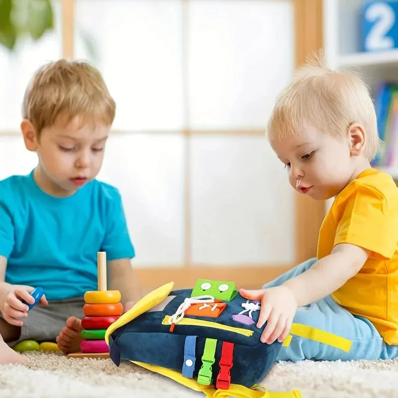 Montessori Felt Backpack for Toddlers with Buckles Zippers Busy Board Sensory Toys Learning Activity Fine Motor Skills Travel