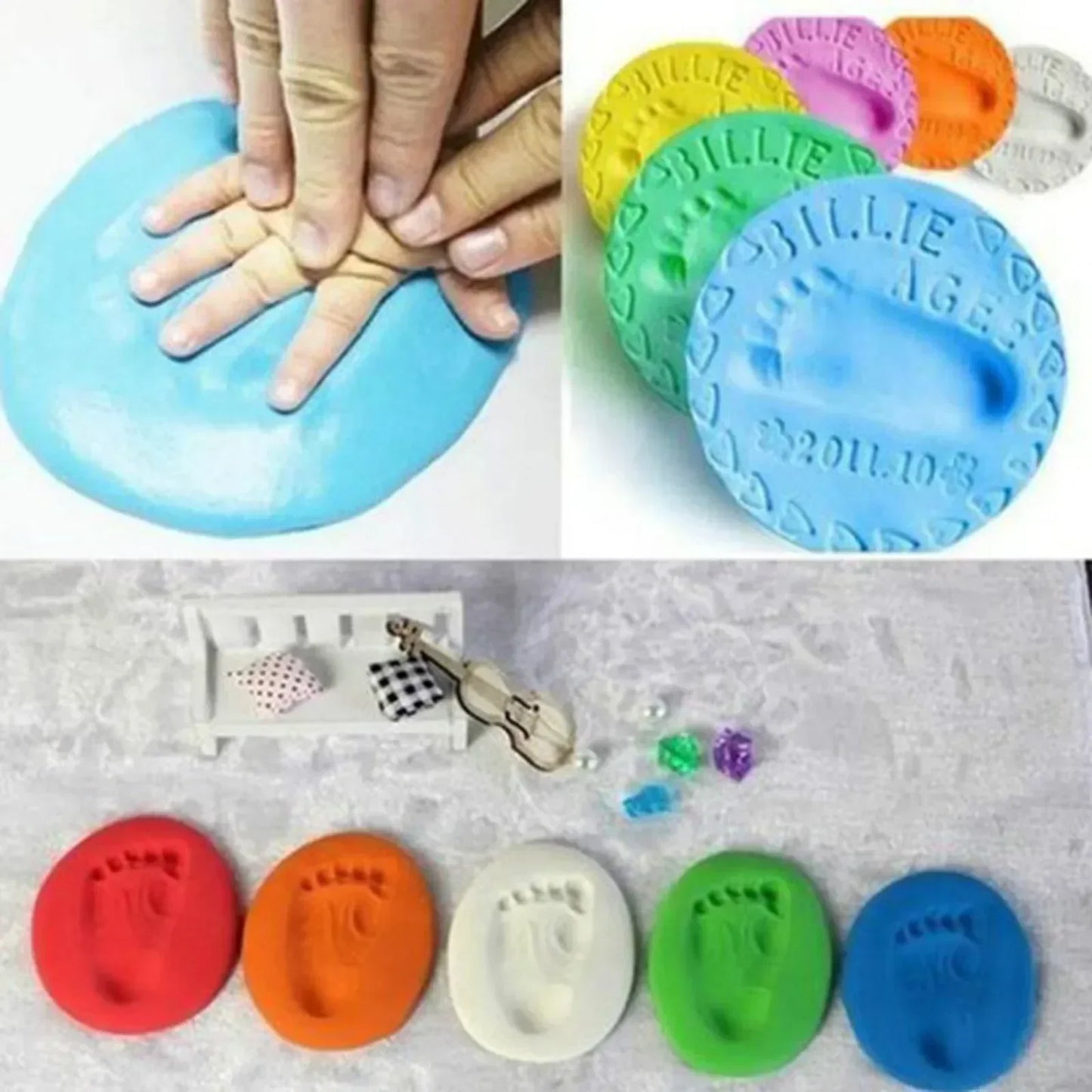 Baby Footprint Clay Infant Air Drying Soft Clay 3D Fingerprint Imprint Paw Kits Parent-child Inkpad DIY Toy Kid Souvenirs