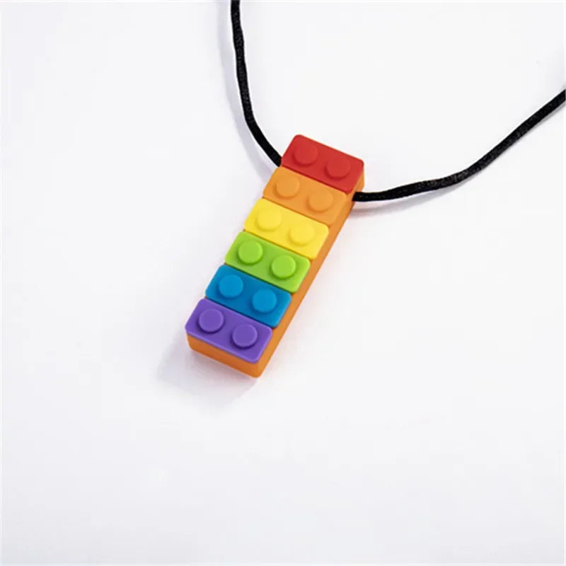1Pc Sensory Chew Necklace Brick Chewy Kids Silicone Biting Pencil Topper Teether Toy, Silicone teether for children with autism