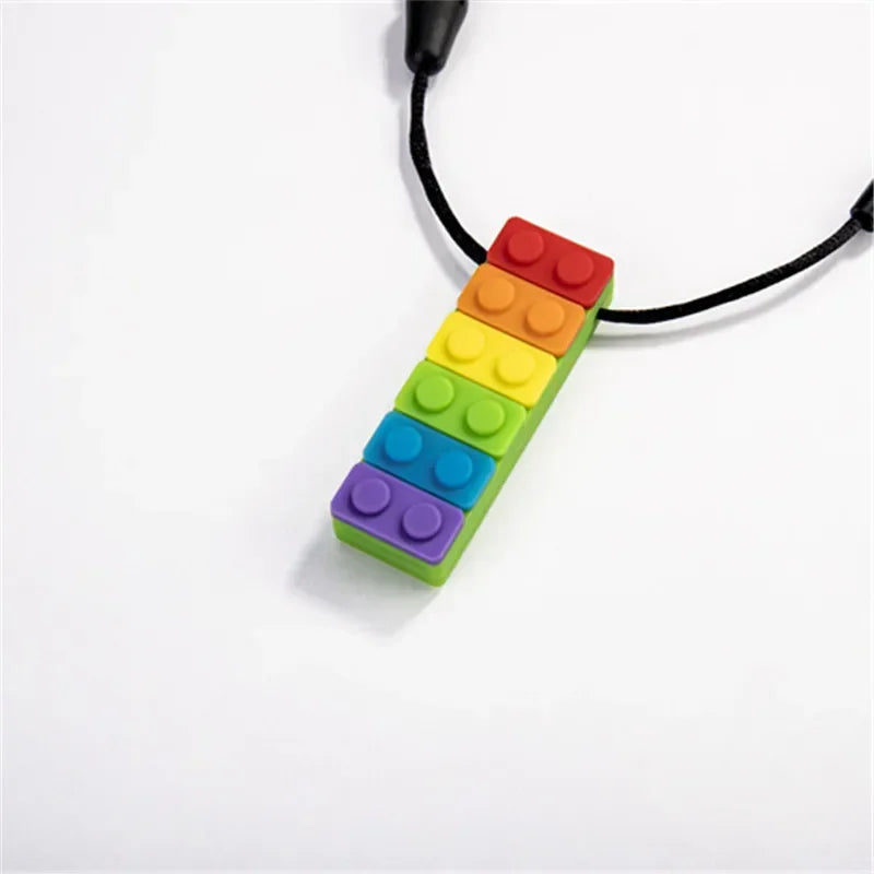 1Pc Sensory Chew Necklace Brick Chewy Kids Silicone Biting Pencil Topper Teether Toy, Silicone teether for children with autism