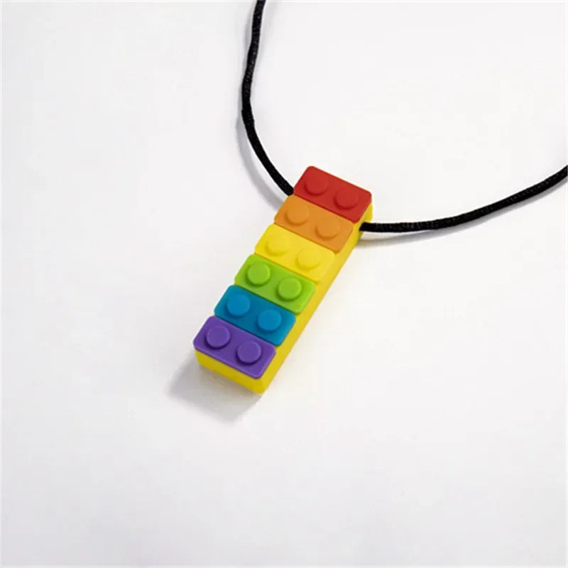 1Pc Sensory Chew Necklace Brick Chewy Kids Silicone Biting Pencil Topper Teether Toy, Silicone teether for children with autism