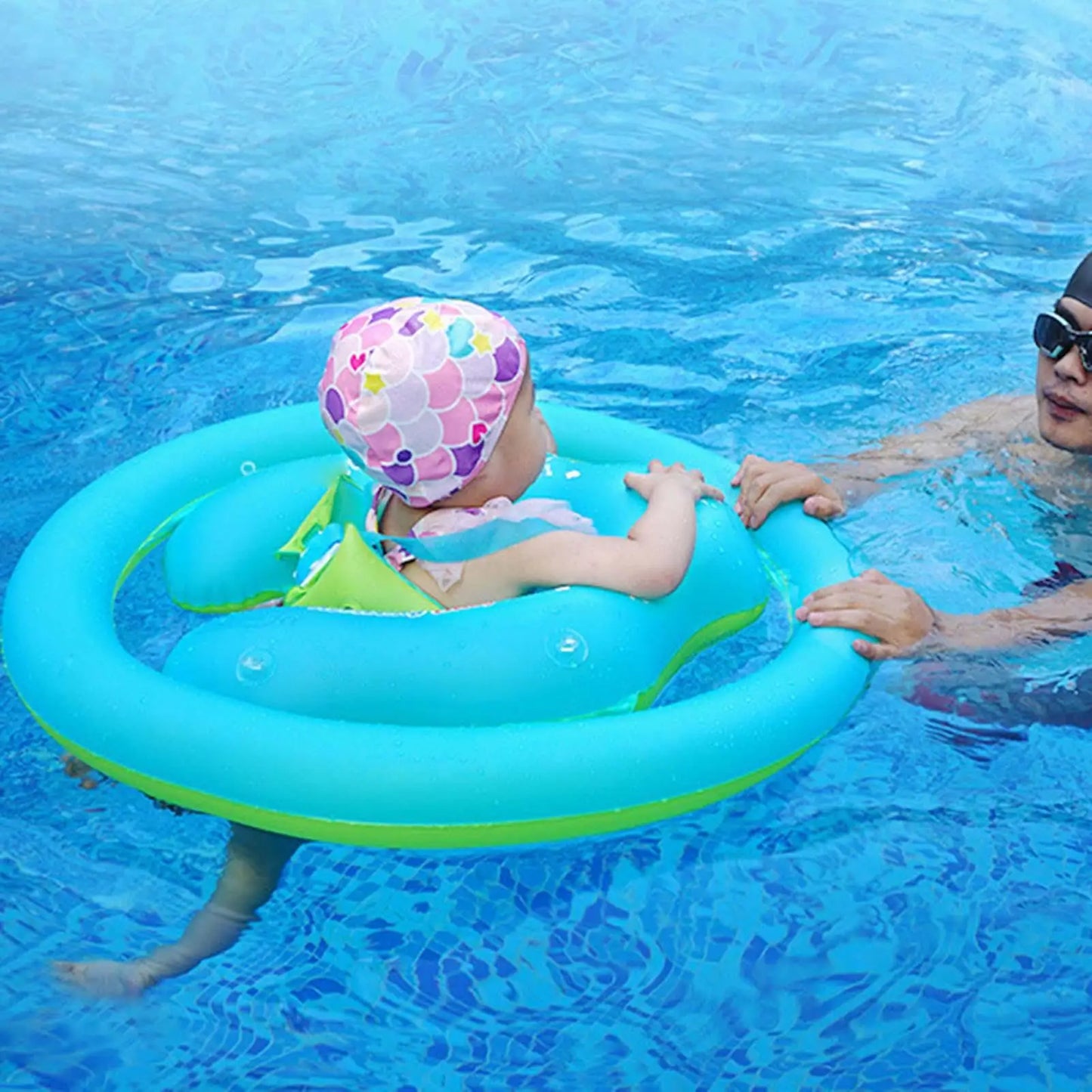 Baby Pool Float Baby Swimming Pool Floats with Canopy Water Toys Sun Protection Adjustable Safety Seat Inflatable for Kids