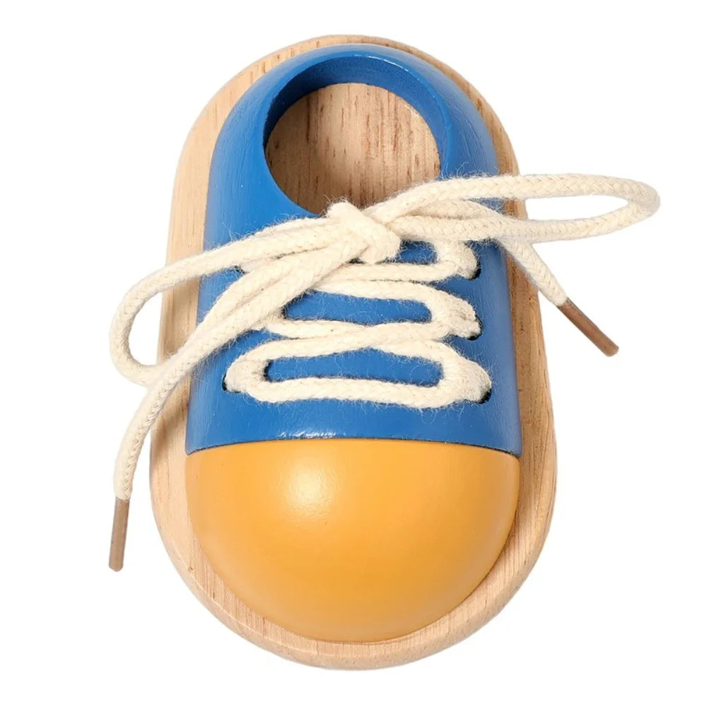 Wearing Shoelaces Shoelace Threading Toy Montessori Wooden Fine Motor Skills Toy Button Life Skill Learn to Tie Toy Kids
