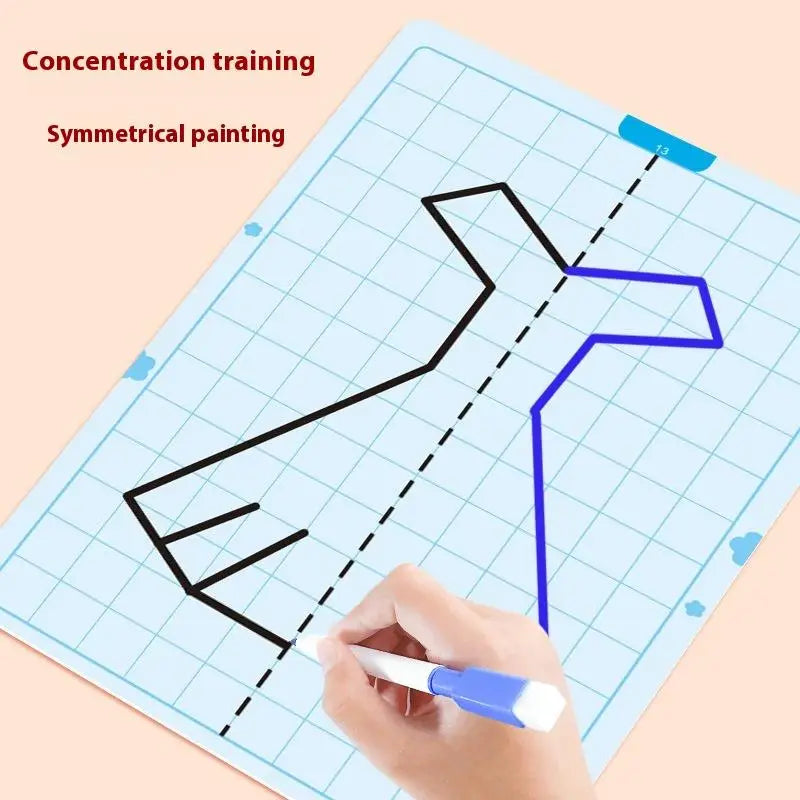 20 Page Children's Grid Symmetrical Drawing Toy Focuses On Fine Motor Skills Writing And 2-Color Brush Control Training Drawing