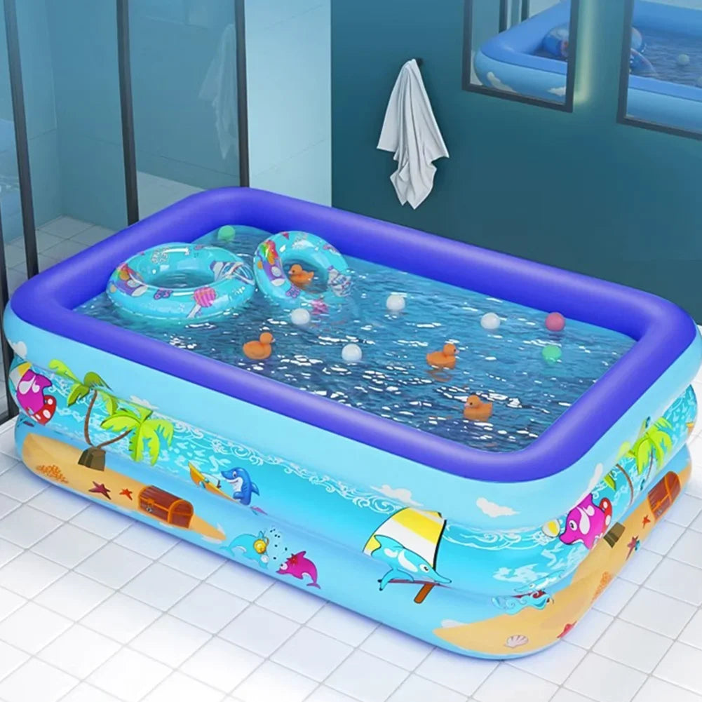 Inflatable Kids Swimming Pool PVC Framed Swimming Pool Cartoon Pattern Thickening Swimming Pool for Summer Outdoor Indoor